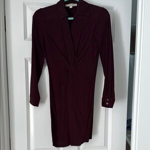 LOFT  Burgundy Sheath Dress with  Collar and button Sleeves